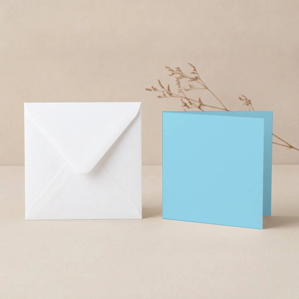 150mm Square Vanguard Celestial Blue Card Blanks & 155mm Square White Envelopes Pack