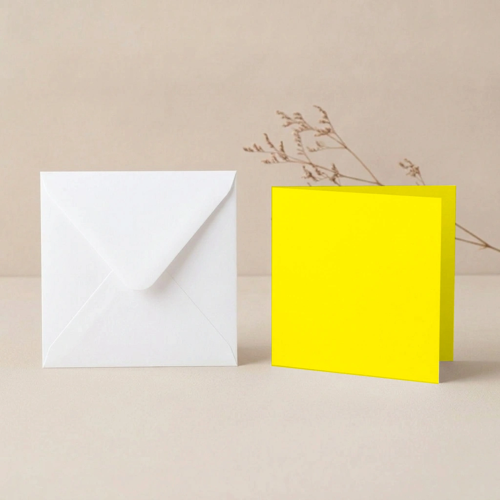 150mm Square Vanguard Daffodil Card Blanks & 155mm Square White Envelopes Pack