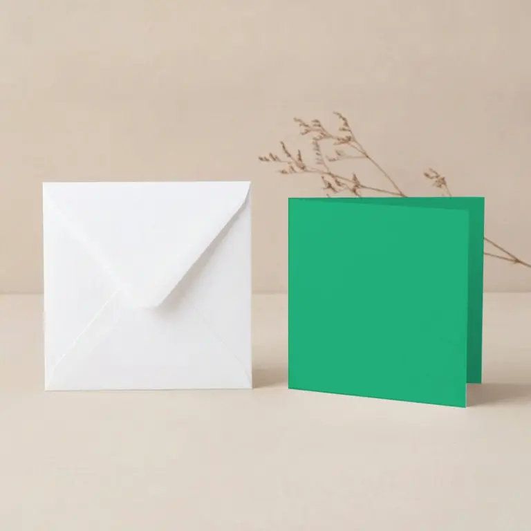 125mm Square Vanguard Emerald Green Card Blanks & 130mm SQ White Envelopes Pack