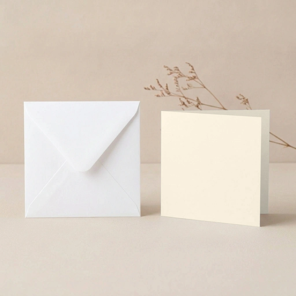 150mm Square Vanguard Ivory Card Blanks & 155mm Square White Envelopes Pack