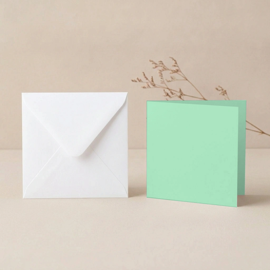 150mm Square Vanguard Jade Card Blanks & 155mm Square White Envelopes Pack