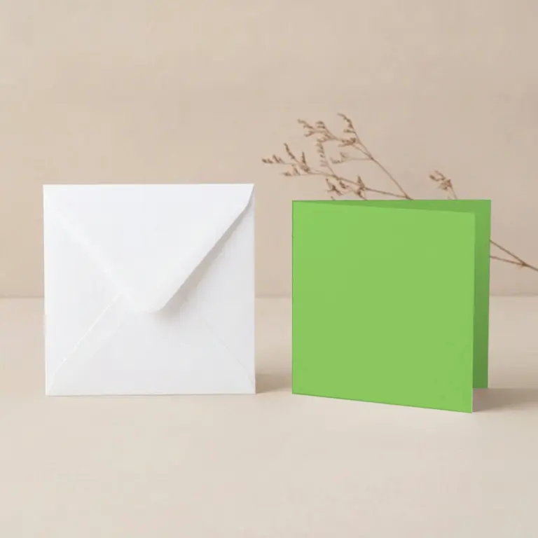 125mm Square Vanguard Lime Green Card Blanks & 130mm SQ White Envelopes Pack