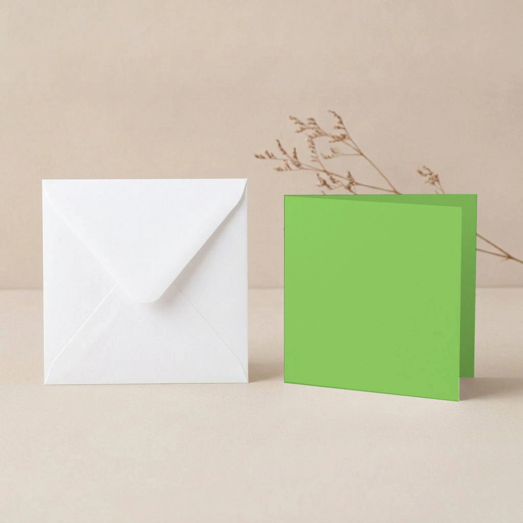 125mm Square Vanguard Lime Green Card Blanks & 130mm SQ White Envelopes Pack