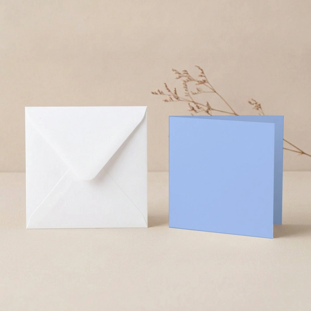 150mm Square Vanguard Marine Blue Card Blanks & 155mm Square White Envelopes Pack