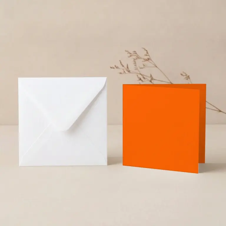 125mm Square Vanguard Orange Card Blanks & 130mm SQ White Envelopes Pack