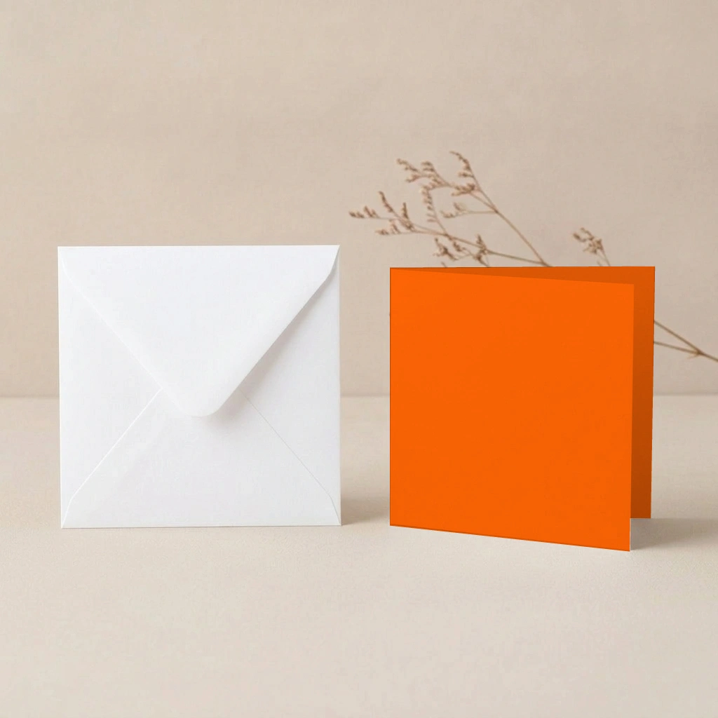 150mm Square Vanguard Orange Card Blanks & 155mm Square White Envelopes Pack