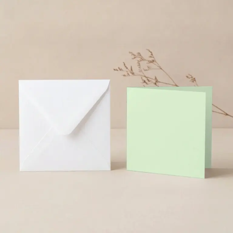 125mm Square Vanguard Peppermint Card Blanks & 130mm SQ White Envelopes Pack
