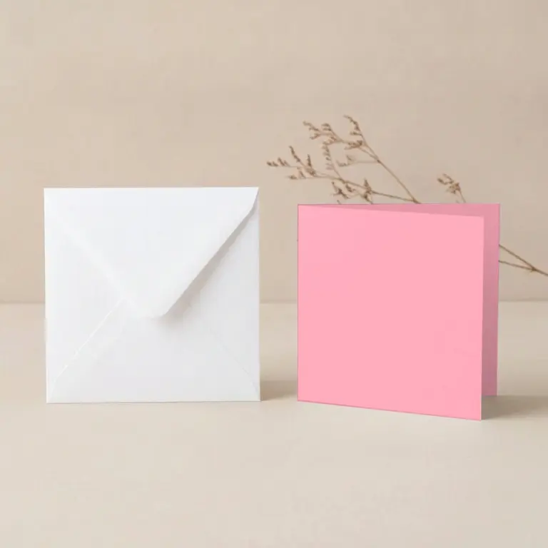 125mm Square Vanguard Pink Card Blanks & 130mm SQ White Envelopes Pack