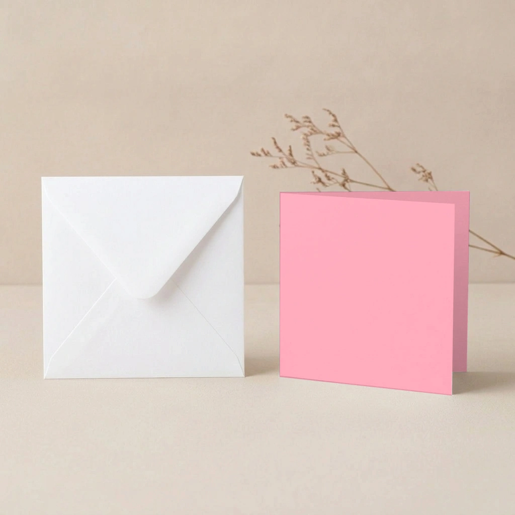 125mm Square Vanguard Pink Card Blanks & 130mm SQ White Envelopes Pack