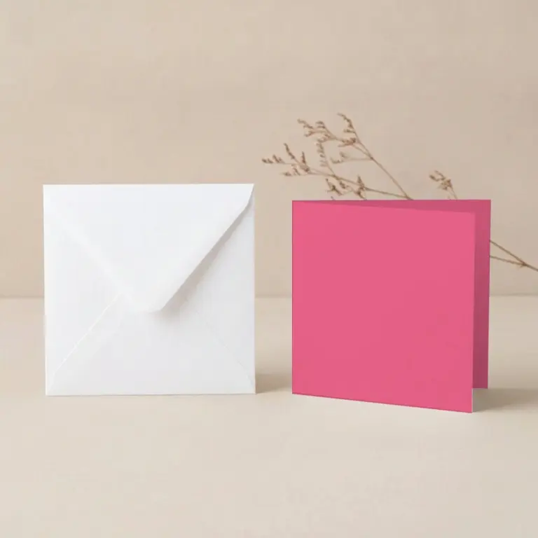125mm Square Vanguard Raspberry Card Blanks & 130mm SQ White Envelopes Pack