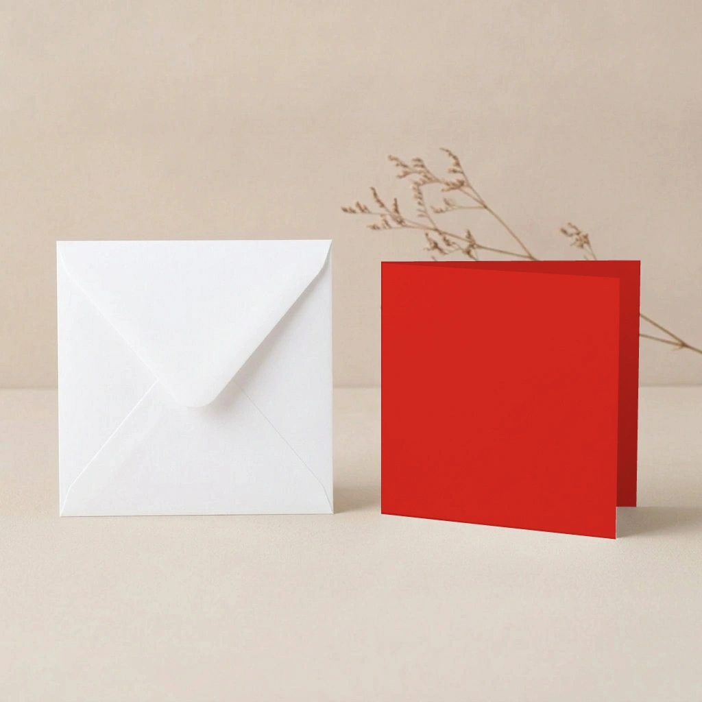 150mm Square Vanguard Red Card Blanks & 155mm Square White Envelopes Pack