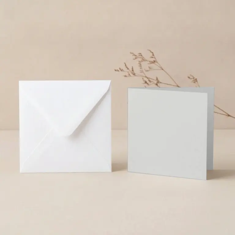 125mm Square Vanguard Silver Grey Card Blanks & 130mm SQ White Envelopes Pack