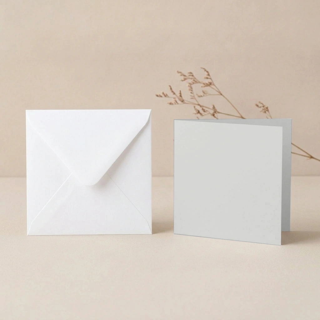 150mm Square Vanguard Silver Grey Card Blanks & 155mm Square White Envelopes Pack