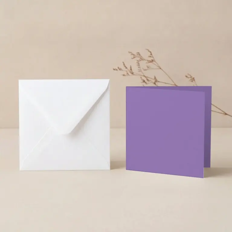 125mm Square Vanguard Violet Card Blanks & 130mm SQ White Envelopes Pack