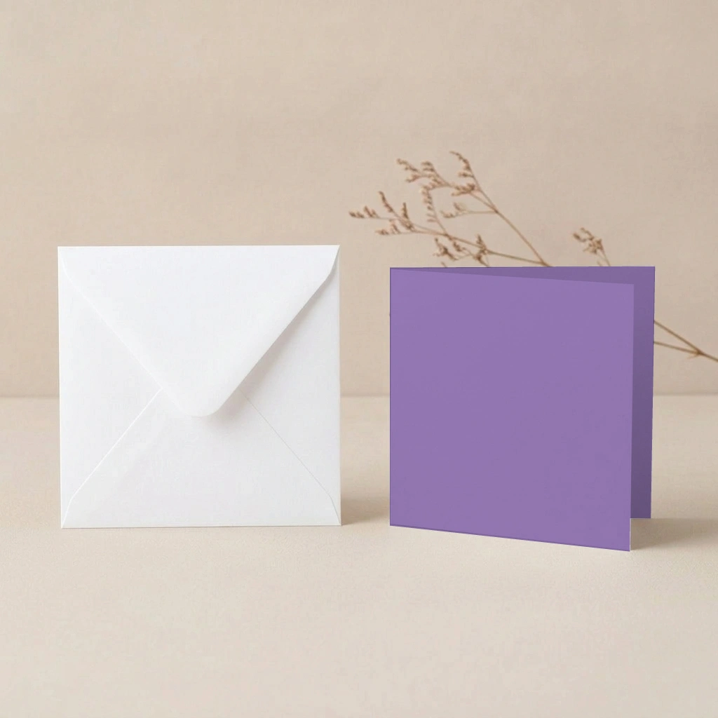 150mm Square Vanguard Violet Card Blanks & 155mm Square White Envelopes Pack