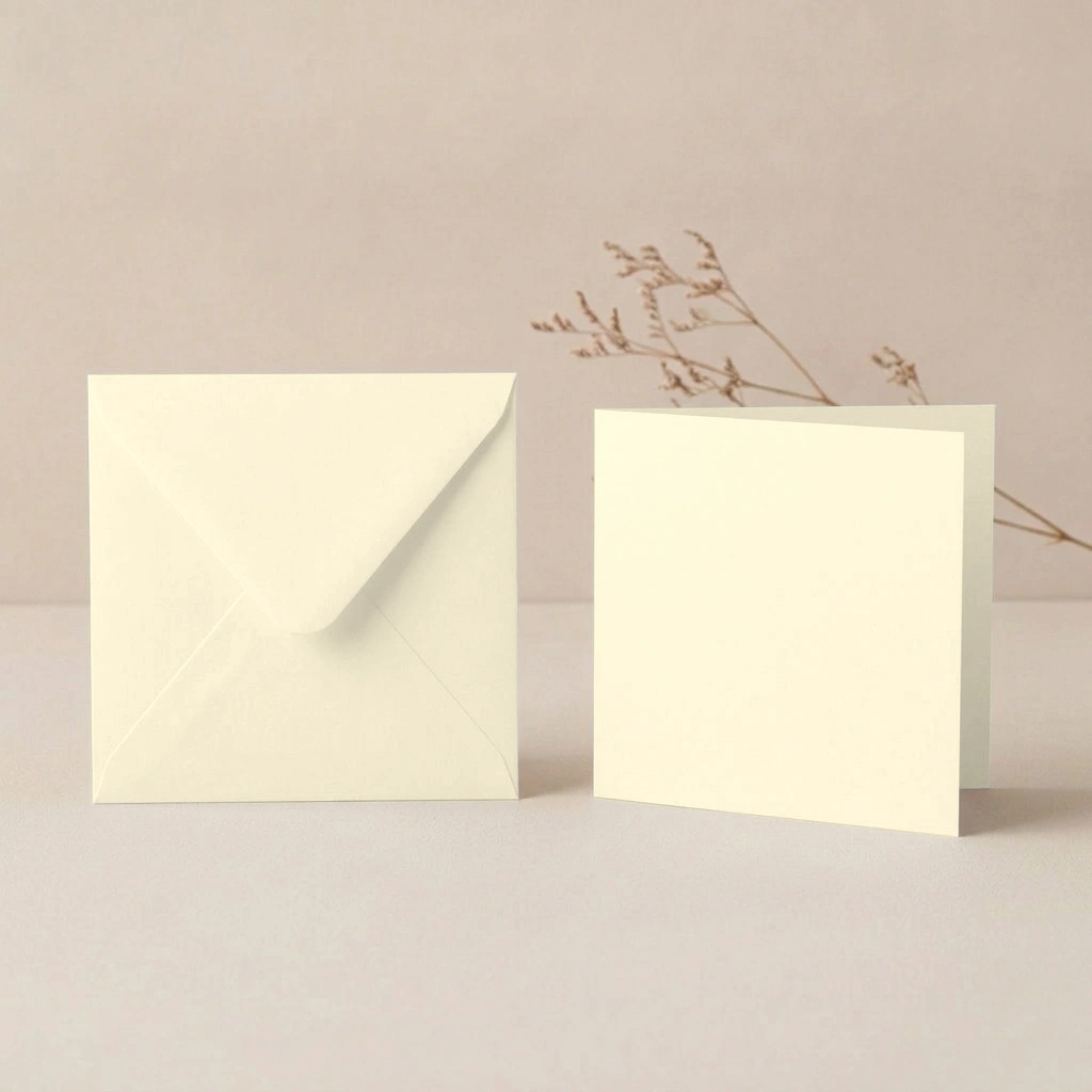 150mm Square Vanilla Lessebo Card - 300gsm Card Blanks & 155mm Square Vanilla Envelopes Pack