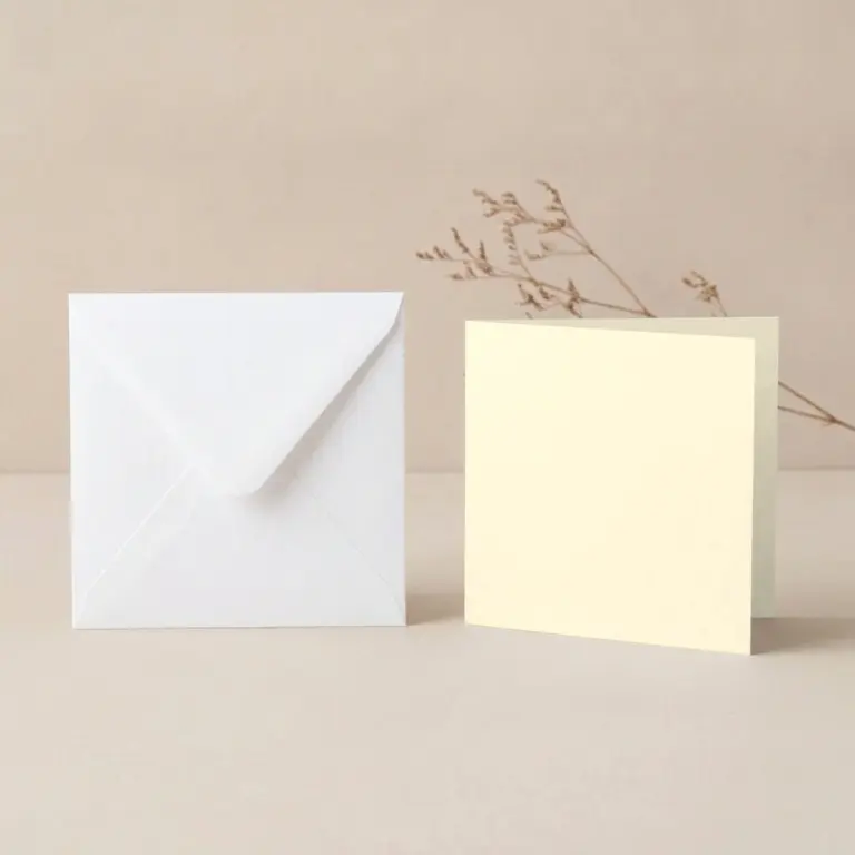 125mm Square Vanilla Lessebo Card - 300gsm Card Blanks & 130mm SQ White Envelopes Pack