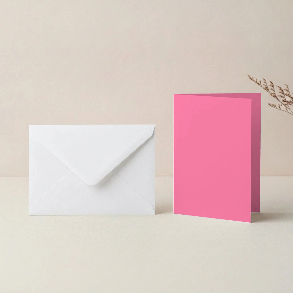 A6 Bubblegum Lessebo Card - 300gsm Card Blanks & C6 White Envelopes Pack