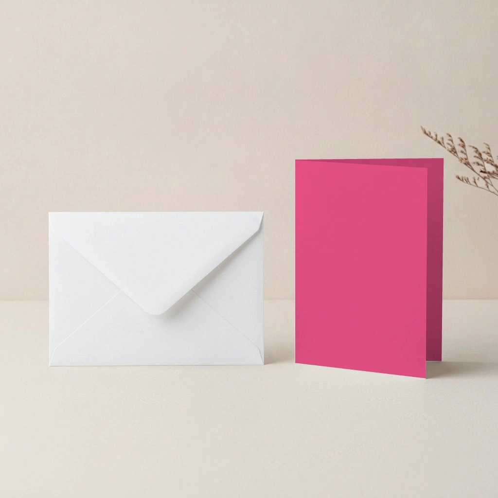 A6 Fuchsia Lessebo Card - 300gsm Card Blanks & C6 White Envelopes Pack