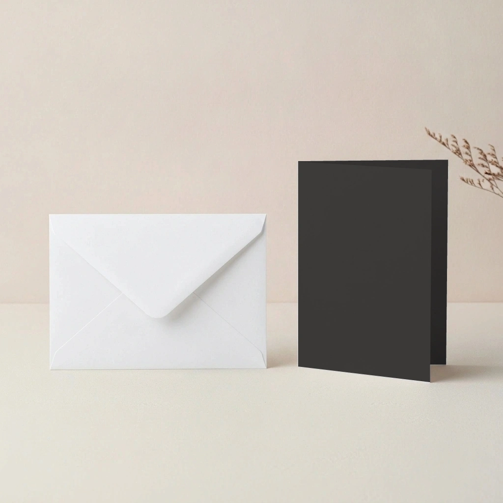 A6 Pitch Black Lessebo Card - 300gsm Card Blanks & C6 White Envelopes Pack