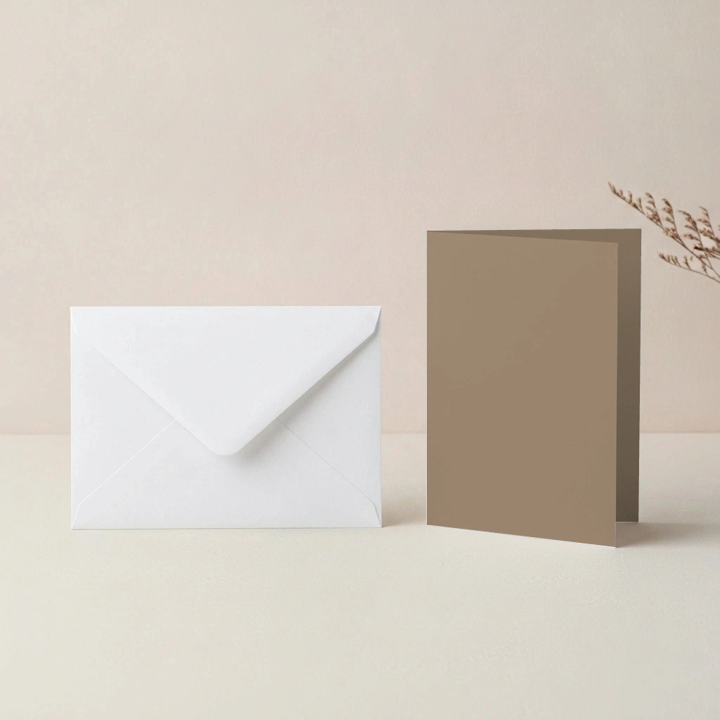 A5 Shiitake Lessebo 300gsm Card Blanks & 152mm x 216mm White Envelopes Pack