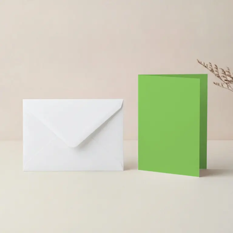 A5 Vanguard Lime Green Card Blanks & 152mm x 216mm White Envelopes Pack