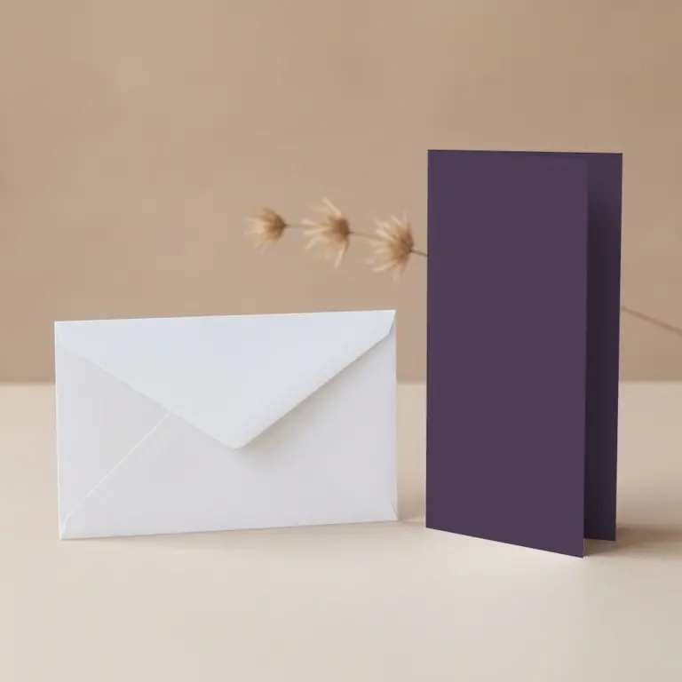 DL Aubergine Lessebo Card - 300gsm Card Blanks & DL (110mm x 220mm) White Envelopes Pack