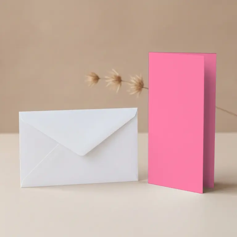 DL Bubblegum Lessebo Card - 300gsm Card Blanks & DL (110mm x 220mm) White Envelopes Pack