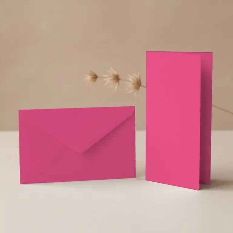 DL Fuchsia Lessebo Card - 300gsm Card Blanks & DL (110mm x 220mm) Fuchsia Envelopes Pack