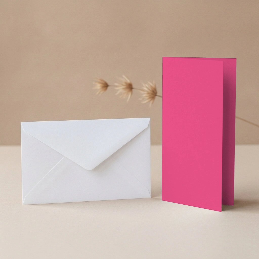 DL Fuchsia Lessebo Card - 300gsm Card Blanks & DL (110mm x 220mm) White Envelopes Pack