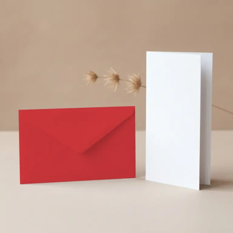 DL Paperline PrePrint White Card Blanks & DL (110mm x 220mm) Poppy Red Envelopes Pack
