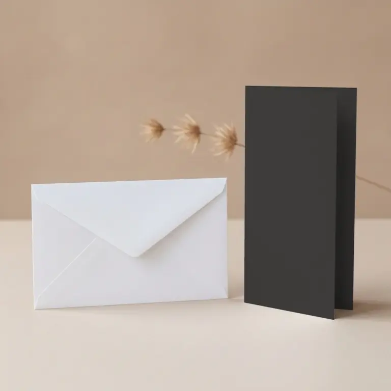 DL Pitch Black Lessebo Card - 300gsm Card Blanks & DL (110mm x 220mm) White Envelopes Pack