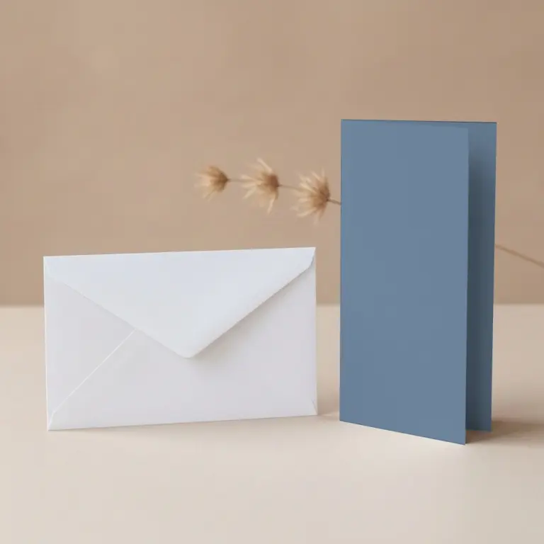 DL Steel Blue Lessebo Card - 300gsm Card Blanks & DL (110mm x 220mm) White Envelopes Pack