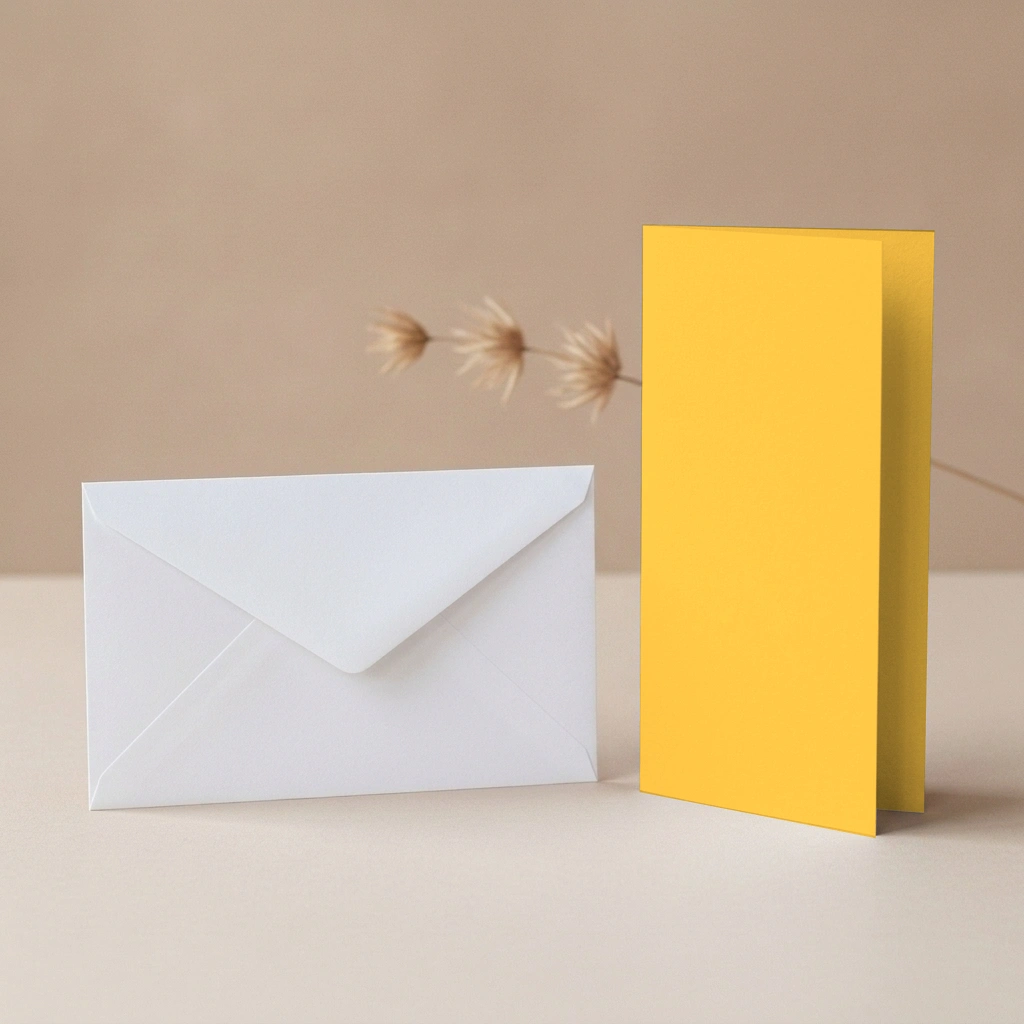 DL Vanguard Gold Card Blanks & DL (110mm x 220mm) White Envelopes Pack