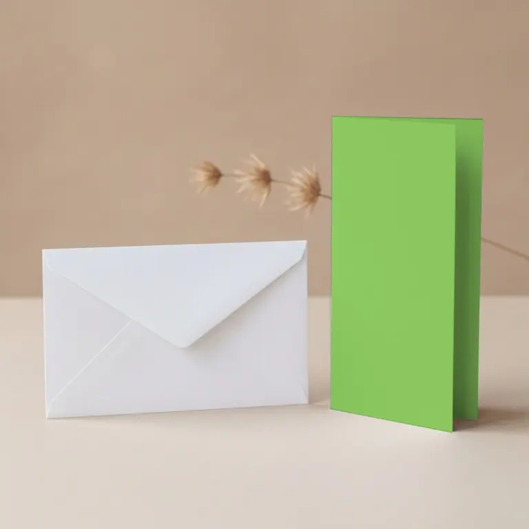 DL Vanguard Lime Green Card Blanks & DL (110mm x 220mm) White Envelopes Pack